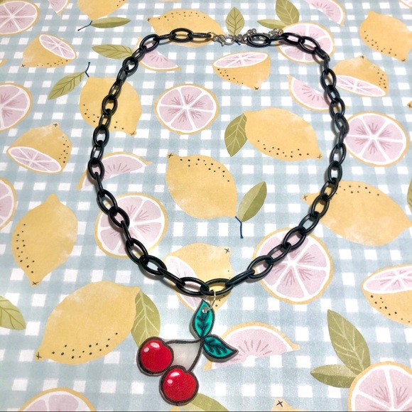 Dolls Kill Jewelry - Red Cherries Black Choker Necklace